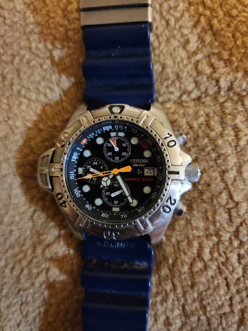 Citizen Diver's Chronograph Watch - Promaster Depth Blue Strap, W Tank Case RARE